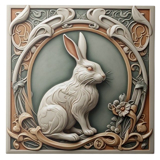 Kanin - Keramiska plattan Art nouveau Kakelplatta (Framsidan)