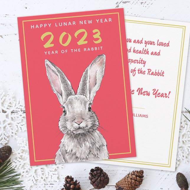 Kanin Kinesiskt nyår 2023 Bunny Animal art Red Julkort (Skapare uppladdad)