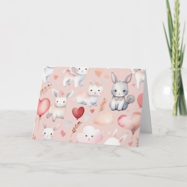 Kanin & Lamm Cupid Tacksamhetskort – Pasteller Tack Kort (Framsida)