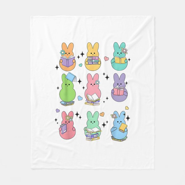 Kanin läser böcker påskdag bibliotekarie lärare B Fleecefilt (Framsidan)