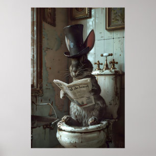 Kanin läser tidning på toalett tryck, hare poster