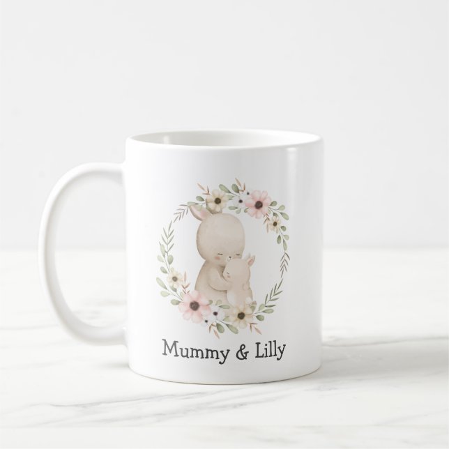 Kanin mamma & Baby - Personlig Family Kaffemugg (Vänster)