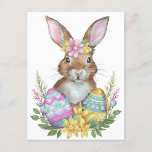 Kanin med ägg och blommor helg vykort