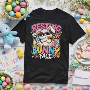 Kanin med avslappnat ansikte, roliga påskhar-sungl t shirt