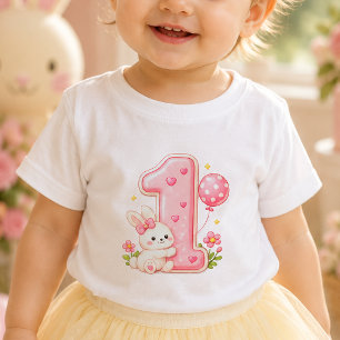 Kanin med ballong en första födelsedag baby skjort t shirt