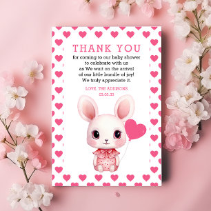 Kanin med Balloon Rosa Hearts Girl Baby Shower Tack Kort