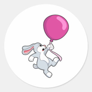 Kanin med Balloon Runt Klistermärke