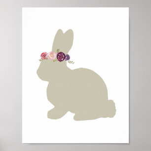 Kanin med blommig huvudprydnad Djurmålning Poster