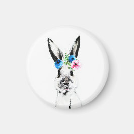 Kanin med blommor magnet