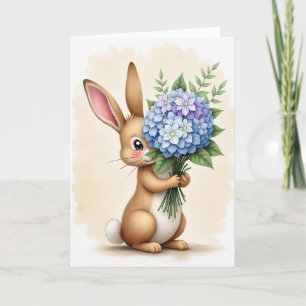 Kanin med blommor välkomstkort kort