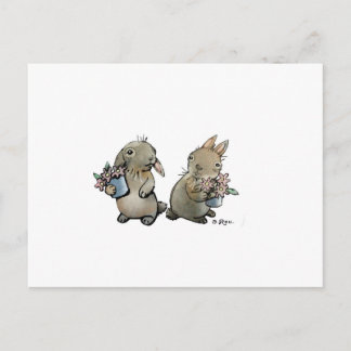 Kanin med blommor vykort