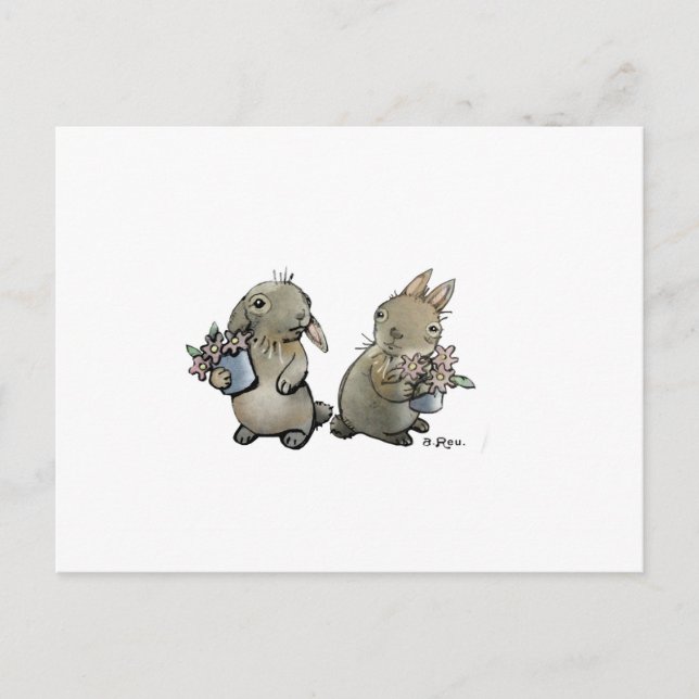 Kanin med blommor vykort (Framsida)
