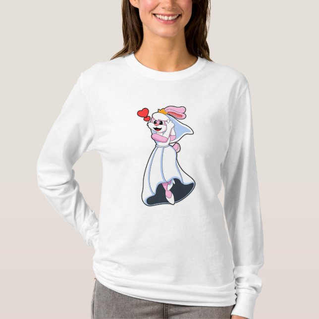 Kanin med bröllopsklänning & krona t shirt (Framsida)