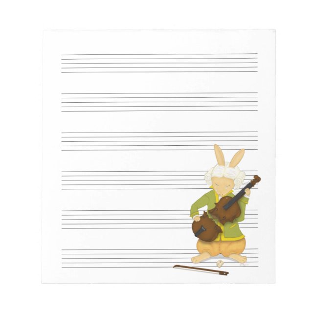Kanin med Bruten Violin Music Manuscript Papprare  Anteckningsblock (Framsida)