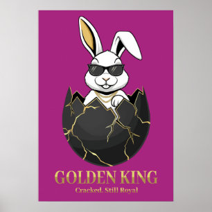 Kanin med coola glasögon, Guld, sprucken, kunglig Poster