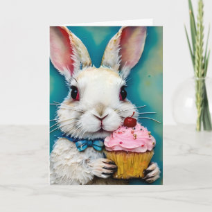Kanin med cupcake-födelsedag kort