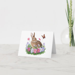 Kanin med fjäril och blomsterfält TOMT Kort