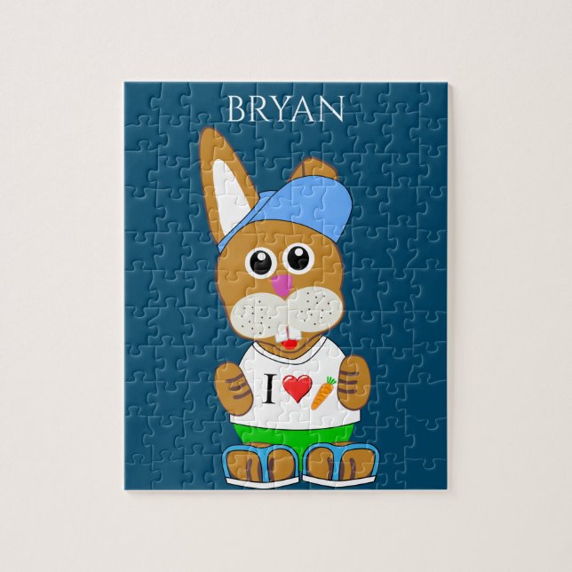 Kanin med hatten med barnens namn. pussel (Vertikal)