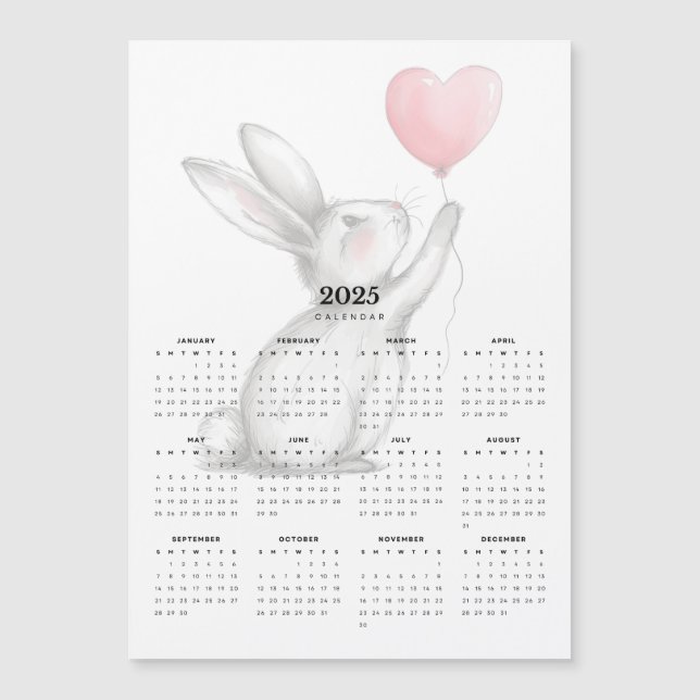 Kanin med hjärtformad ballong Magnetisk kalender (Framsida)