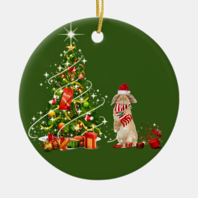 Kanin med hög julgranskål julgransprydnad keramik (Framsidan)