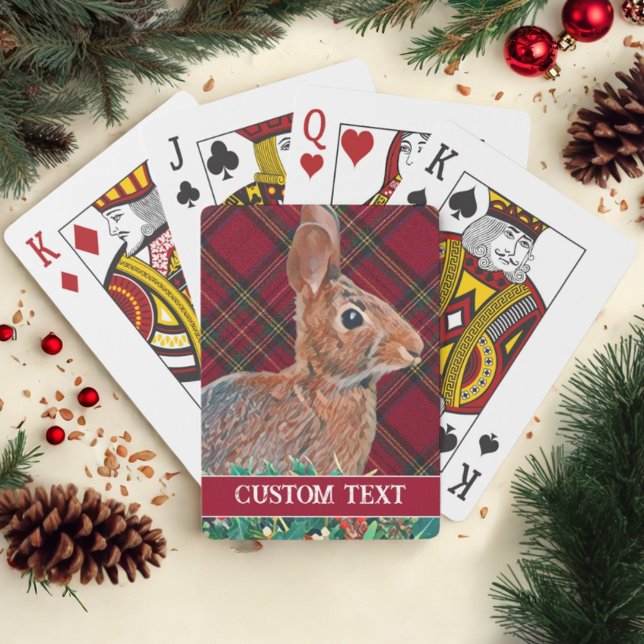 Kanin med Holly Berries och Play Anpassade Casinokort (Christmas cards with a rabbit and custom text make a great, personal stocking stuffer!)