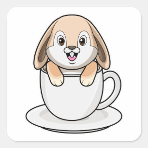 Kanin med kaffe Kopp Fyrkantigt Klistermärke