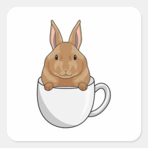 Kanin med Kopp i kaffe Fyrkantigt Klistermärke