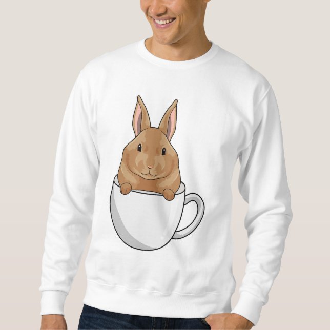 Kanin med Kopp i kaffe Lång Ärmad Tröja (Framsida)