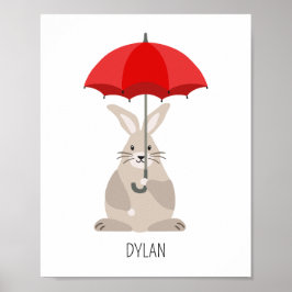 Kanin med paraply anpassat namn barnkammare väggko poster