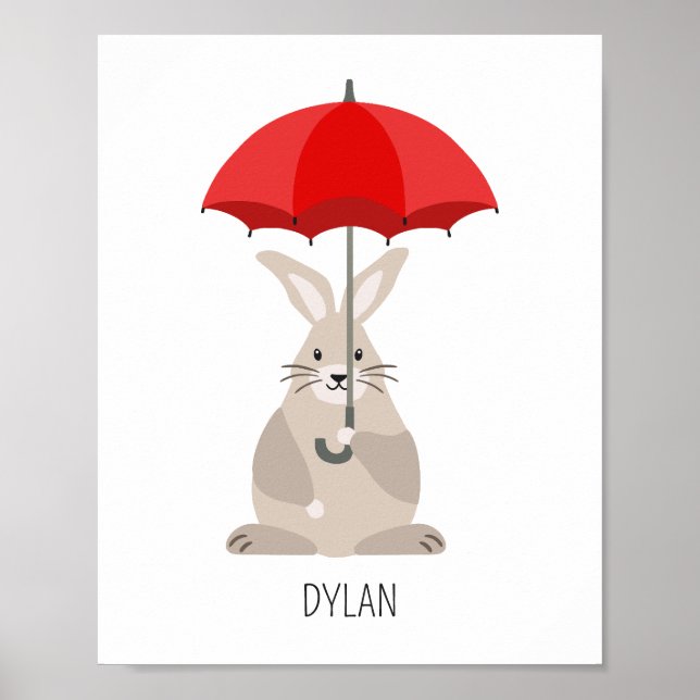 Kanin med parapoll väggkonst med eget namn för bar (Framsidan)