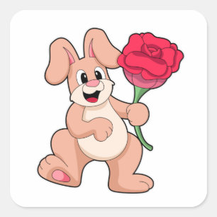 Kanin med röd ros fyrkantigt klistermärke