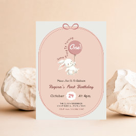 Kanin med rosa rosett firar 1-årsdag inbjudningar