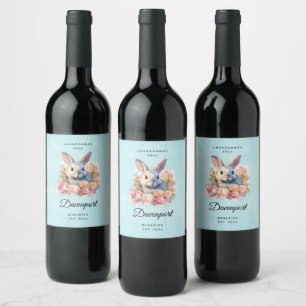 Kanin med rosenkrans Mysig vinframställning Vinflaska Etikett