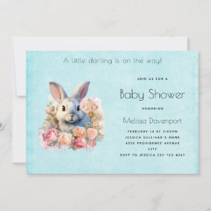 Kanin med rosfestoon Söt baby shower Inbjudningar