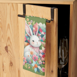 Kanin med täcke och blommor kökshandduk