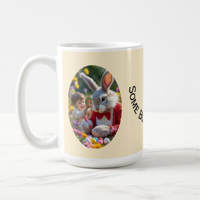 Kanin och barn foto oval ram påsk kaffemugg (Vänster)