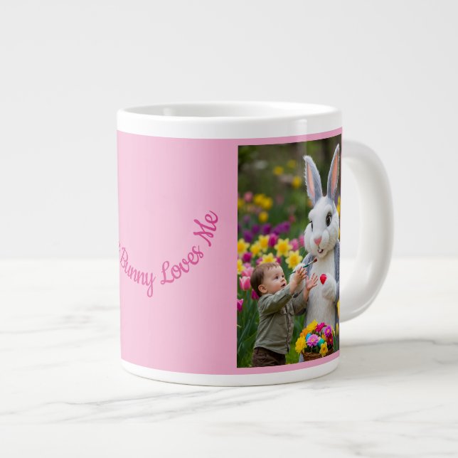 Kanin och barnfoton Oval ram Rosa påsk Jumbo Mugg (Framsida höger)
