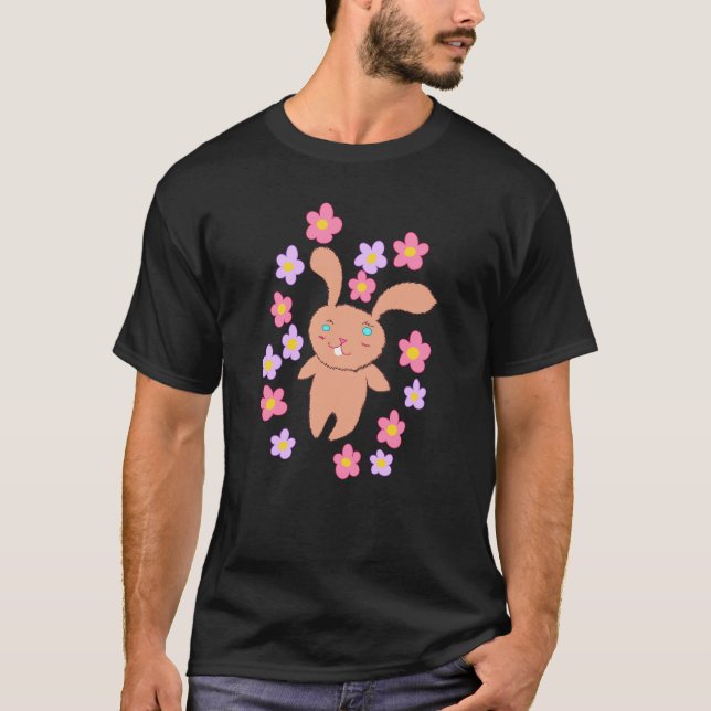 Kanin och blommor herrtröja t shirt (Framsida)