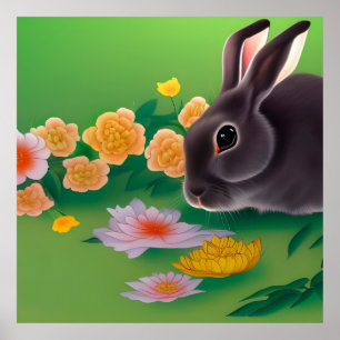 Kanin och blommor poster