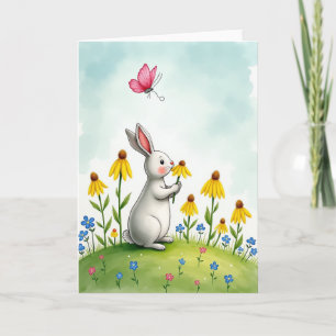Kanin Och Blommor Söt Scenkort Kort