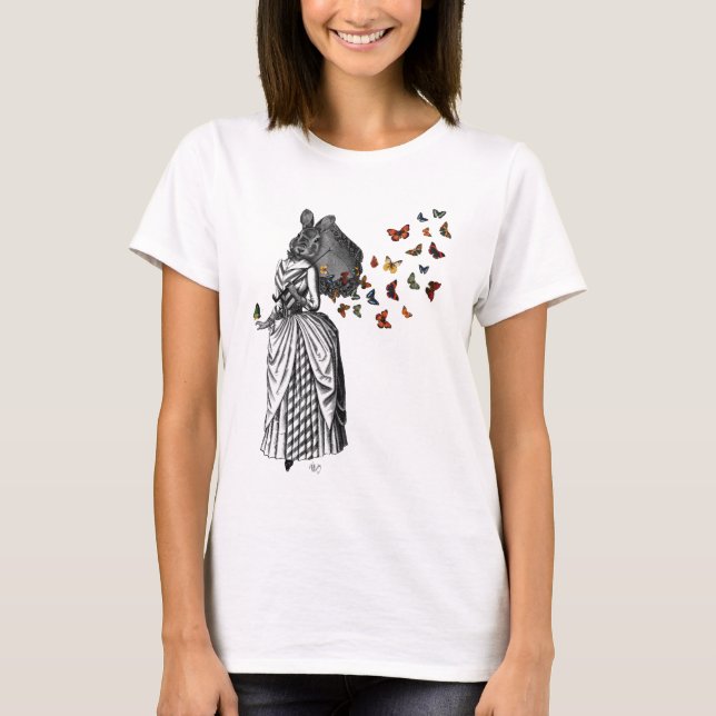 Kanin och Butterfly Parasol 2 Tee Shirt (Framsida)