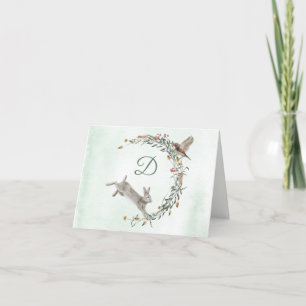 Kanin och fågel Monogram Utandning Kort