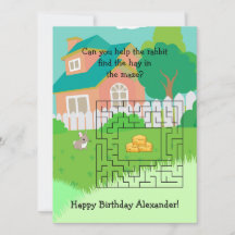 Kanin och Hay Birthday Maze Cards för barn