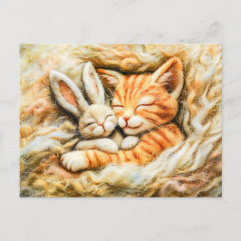 Kanin och katt i ull tillverkat i felt Techn Vykort