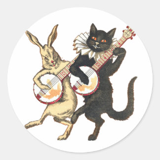 Kanin och katt Stickers Runt Klistermärke