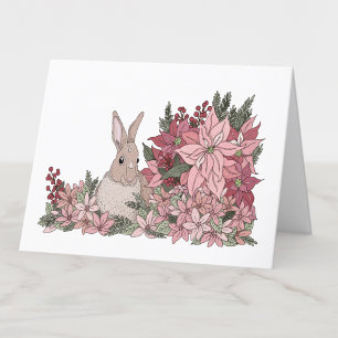 Kanin och Poinsettia Flowers Blank Tack Kort