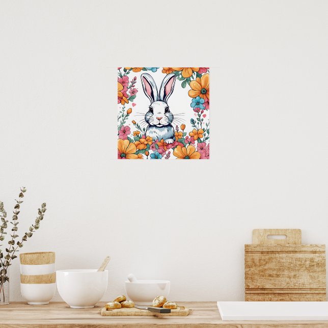 Kanin omgiven av blommor poster (Kök)