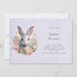 Kanin omgiven av pastella blommor Söta påsken Inbjudningar