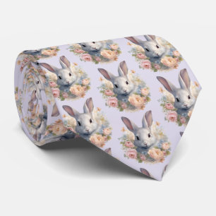 Kanin omgiven av pastellfärgade blommor Sött mönst Slips