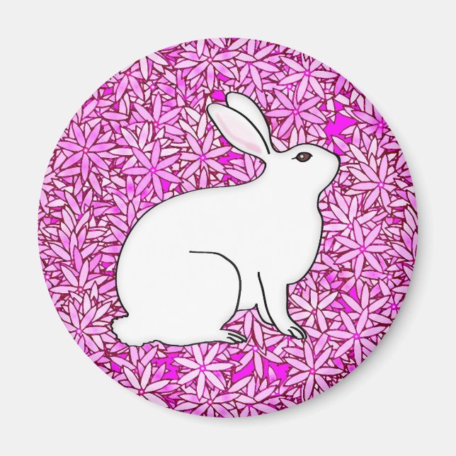 Kanin på en säng av vår blommor magnet (Framsidan)